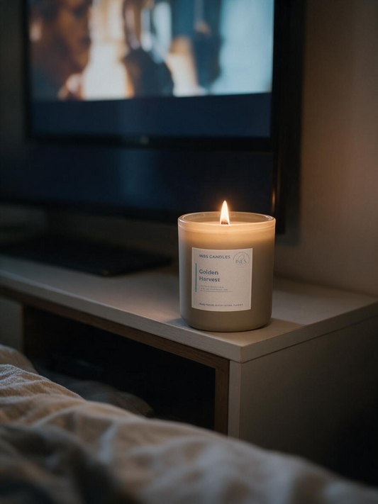 Golden Harvest, Creamy,  Cozy, Indulgent Candle, fall candle 
Pistachio, caramel, vanilla, cinnamon, clove and saffron make it warm and gourmand without being the typical pumpkin fall scent.